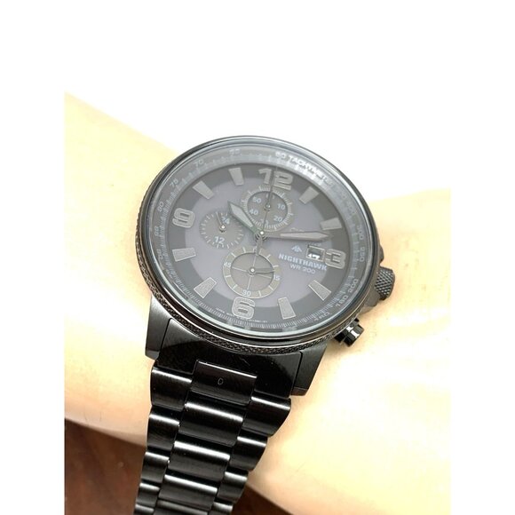 Citizen Men's Watch CA0295-58E Nighthawk Eco Drive Chronograph Black Dial Steel - Picture 6 of 15